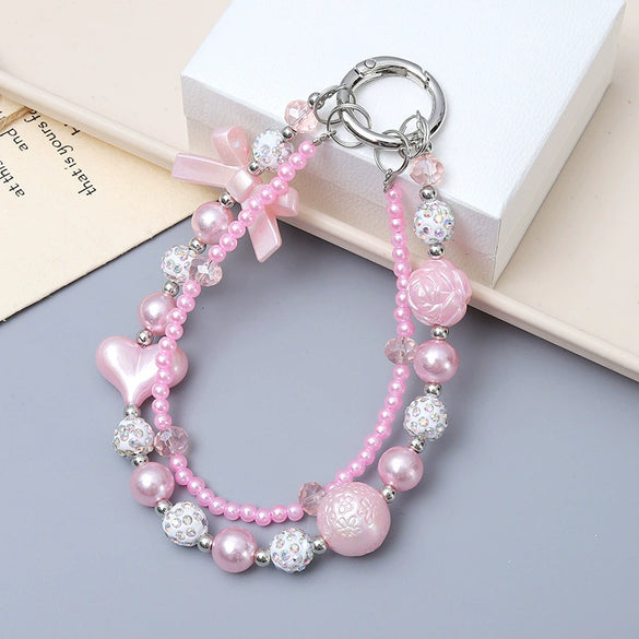 Handmade Beaded Love Bow Pendant Keychain Lanyard For Women