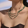 Handmade Beaded Malachite Natural Freshwater Pearl Clavicle Necklace For Women Geometric Style Stainless Steel Titanium Steel Electroplating