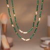 Handmade Beaded Malachite Natural Freshwater Pearl Clavicle Necklace For Women Geometric Style Stainless Steel Titanium Steel Electroplating