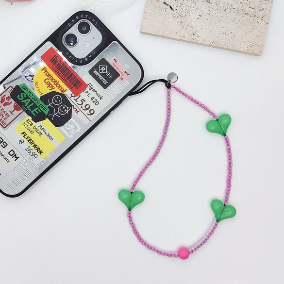 Handmade Beaded Mobile Phone Chain Glass Glaze Love Water Drops Bell Pattern
