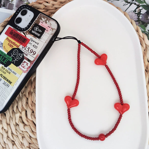 Handmade Beaded Mobile Phone Chain Glass Glaze Love Water Drops Bell Pattern