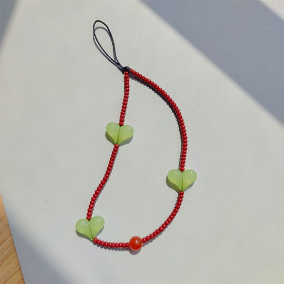 Handmade Beaded Mobile Phone Chain Glass Glaze Love Water Drops Bell Pattern