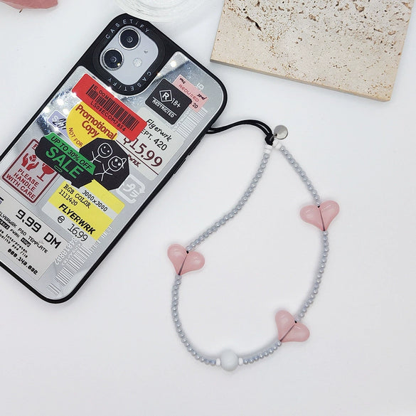 Handmade Beaded Mobile Phone Chain Glass Glaze Love Water Drops Bell Pattern