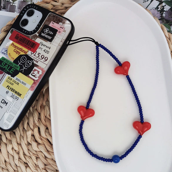 Handmade Beaded Mobile Phone Chain Glass Glaze Love Water Drops Bell Pattern
