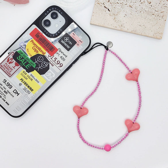 Handmade Beaded Mobile Phone Chain Glass Glaze Love Water Drops Bell Pattern
