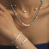 Handmade Beaded Natural Freshwater Pearl And Pine Stone Light Luxury Necklace And Bracelet