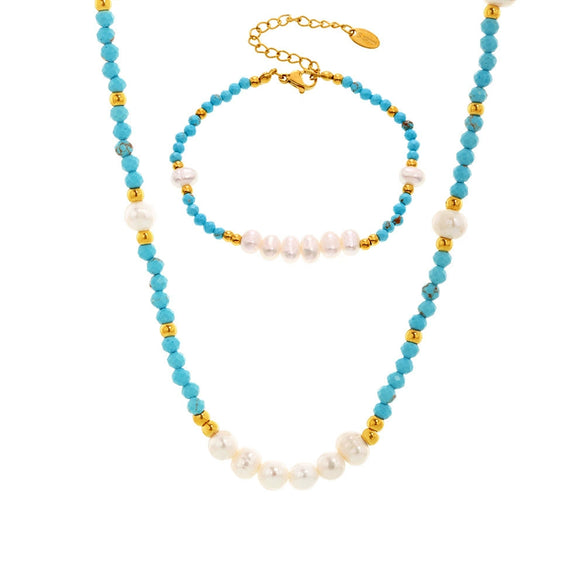 Handmade Beaded Natural Freshwater Pearl And Pine Stone Light Luxury Necklace And Bracelet