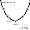 Handmade Beaded Natural Stone And Titanium Steel Ball Chain Necklace For Women With Geometric Style