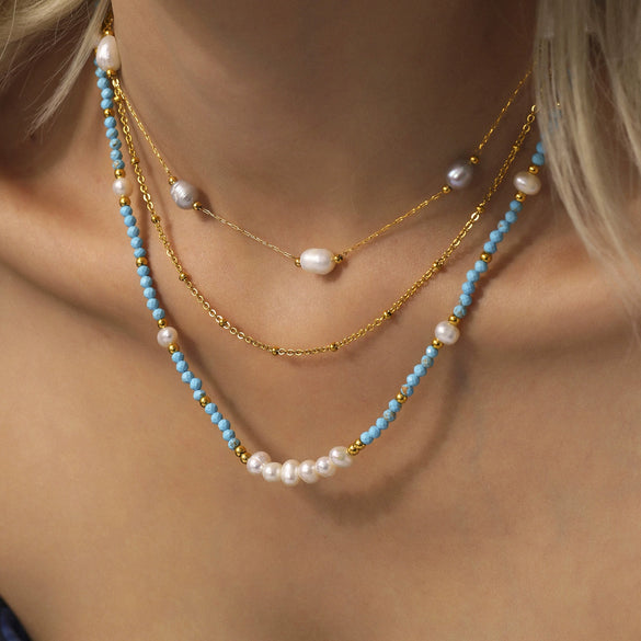 Handmade Beaded Necklace And Bracelet With Natural Freshwater Pearl And Pine Stone Light Luxury Style Electroplating For Women