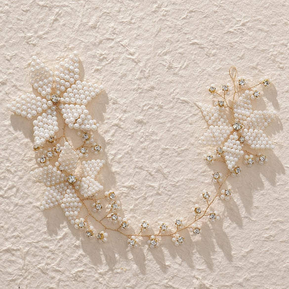 Handmade Beaded Pearl Flower Headband For Women's Bridal Headwear