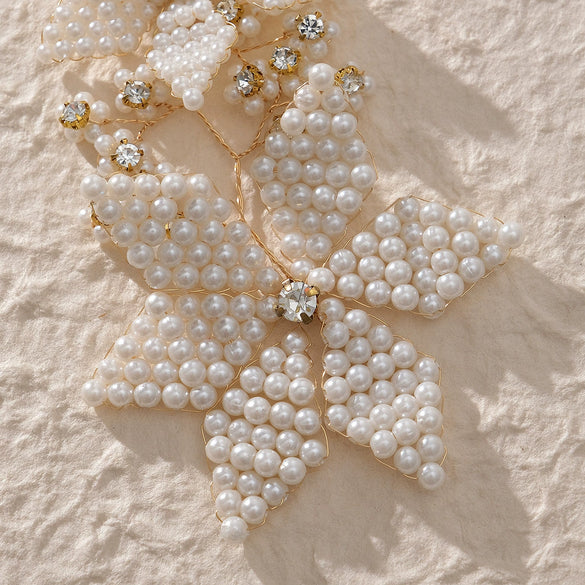 Handmade Beaded Pearl Flower Headband For Women's Bridal Headwear