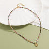 Handmade Beaded Tourmaline Natural Stone Necklace With Stainless Steel And Titanium Steel Pendant Geometric Design For Women