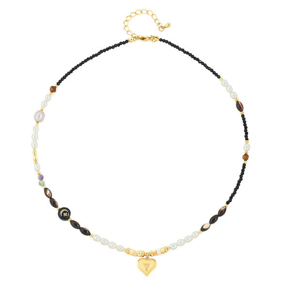 Handmade Black Spinel And Freshwater Pearl Geometric Pendant Necklace For Women