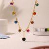 Handmade Bohemian Necklace With Colorful Natural Stone And Stainless Steel Pendant Geometric Pattern Electroplating Treatment