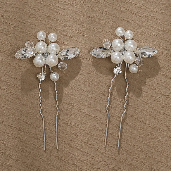 Handmade Bridal Pearl Rhinestone Braided Hairpin For Women Elegant Hair Accessory