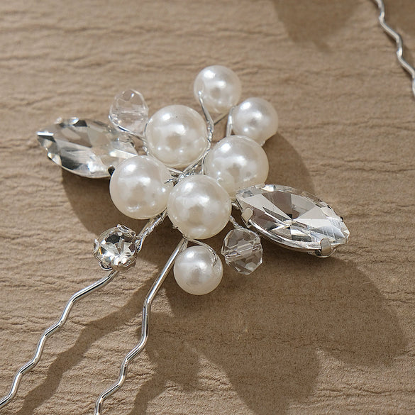 Handmade Bridal Pearl Rhinestone Braided Hairpin For Women Elegant Hair Accessory