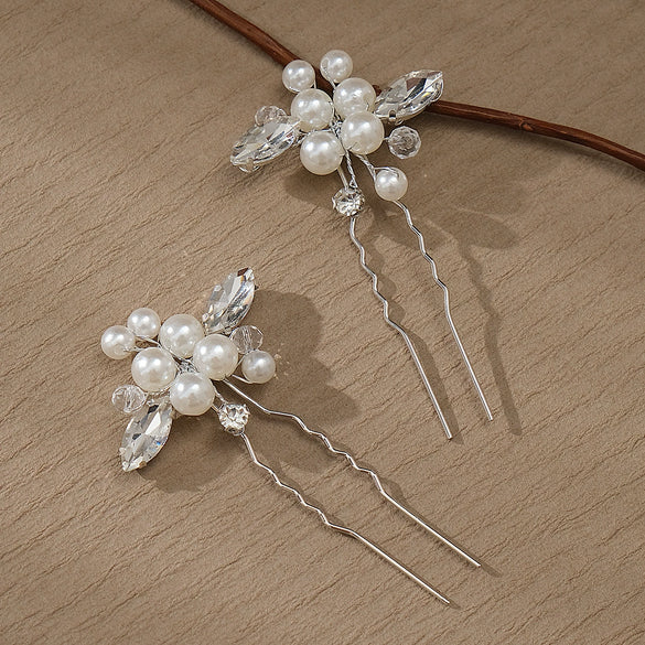Handmade Bridal Pearl Rhinestone Braided Hairpin For Women Elegant Hair Accessory