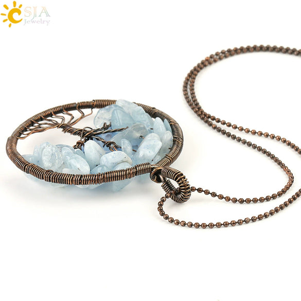 Handmade Bronze Plated Alloy Tree Pendant Necklace With Amethyst Crystal And Ball Chain For Women Minimalist Wound Flower Jewelry