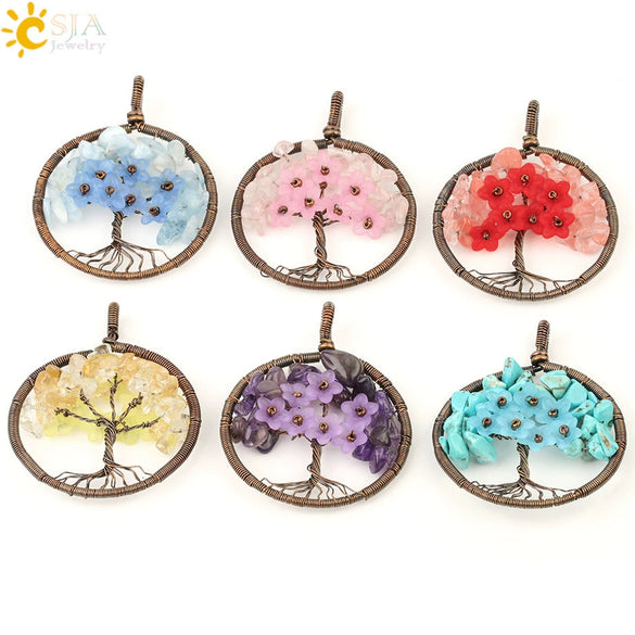 Handmade Bronze Plated Alloy Tree Pendant Necklace With Amethyst Crystal And Ball Chain For Women Minimalist Wound Flower Jewelry