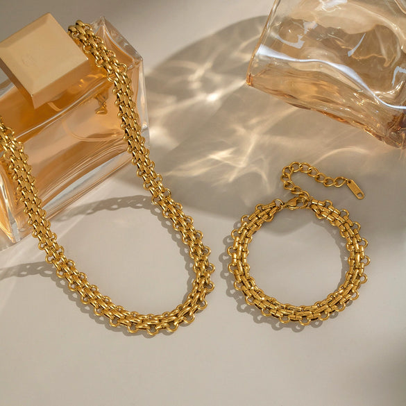 Handmade Butterfly Chain Necklace And Bracelet Combination Punk Hiphop Stainless Steel Geometric Electroplated