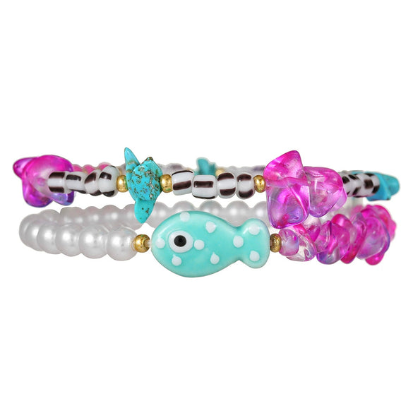 Handmade Ceramic Imitation Pearl Glass Geometric Beaded Bracelet For Men