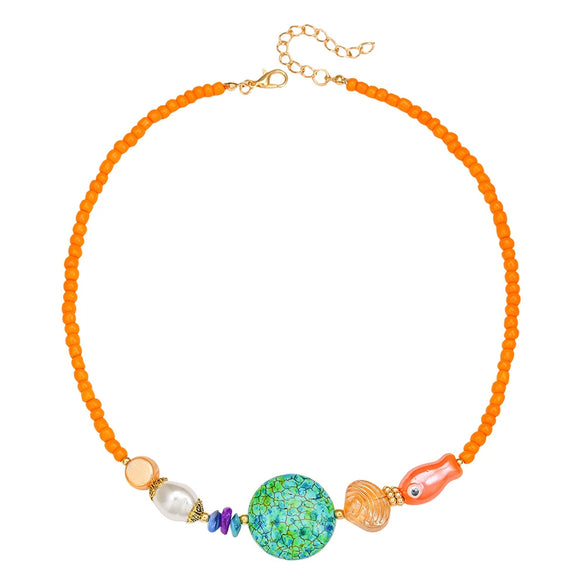Handmade Ceramic Rice Beads Stone Alloy Acrylic Geometric Fish Bead O Word Chain Clavicle Necklace For Unisex