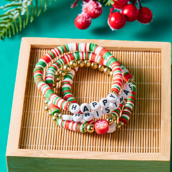 Handmade Christmas Combination Bracelet With Polymer Clay Beads And Cartoon Characters