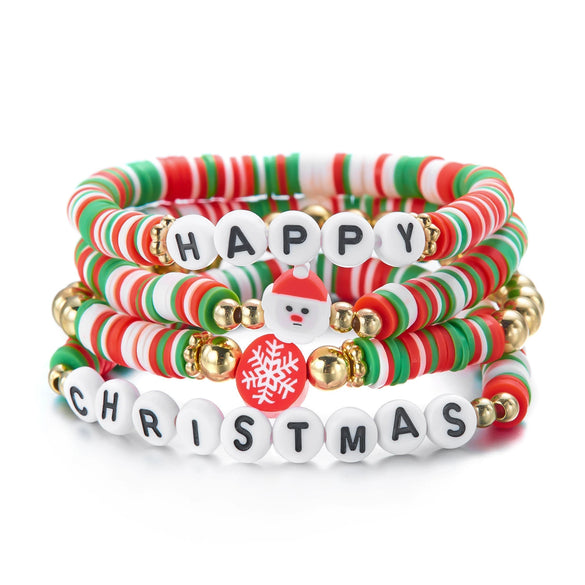 Handmade Christmas Combination Bracelet With Polymer Clay Beads And Cartoon Characters
