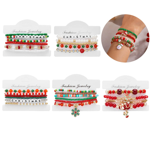 Handmade Christmas Combination Bracelet With Polymer Clay Beads And Cartoon Characters