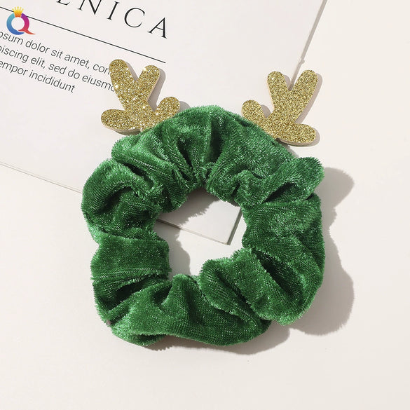 Handmade Christmas Deer Velvet Hair Scrunchie High Elastic Fabric Hair Tie For Festive Hairstyles