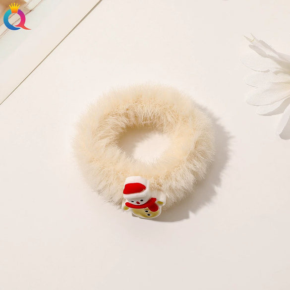 Handmade Christmas Deer Velvet Hair Scrunchie High Elastic Fabric Hair Tie For Festive Hairstyles