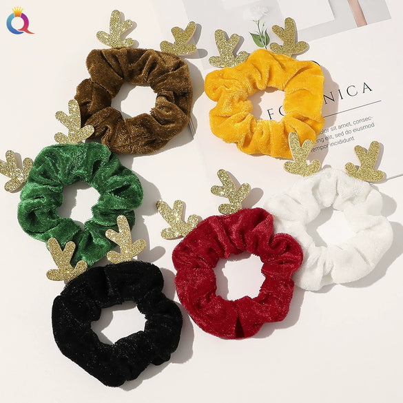 Handmade Christmas Deer Velvet Hair Scrunchie High Elastic Fabric Hair Tie For Festive Hairstyles
