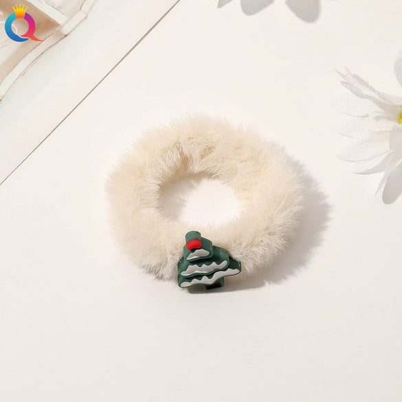 Handmade Christmas Deer Velvet Hair Scrunchie High Elastic Fabric Hair Tie For Festive Hairstyles