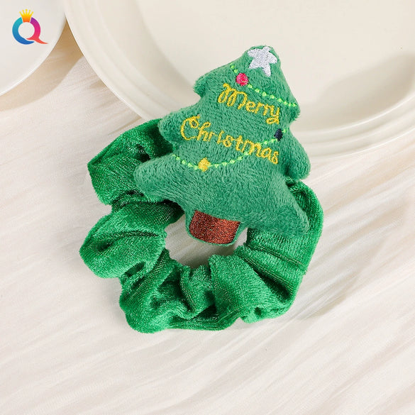 Handmade Christmas Deer Velvet Hair Scrunchie High Elastic Fabric Hair Tie For Festive Hairstyles