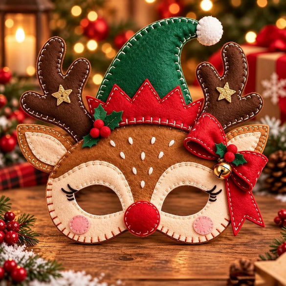 Handmade Christmas Santa Claus Felt Masks In Cloth With Modern Minimalist Headdress Design For Festive Costume Accessories