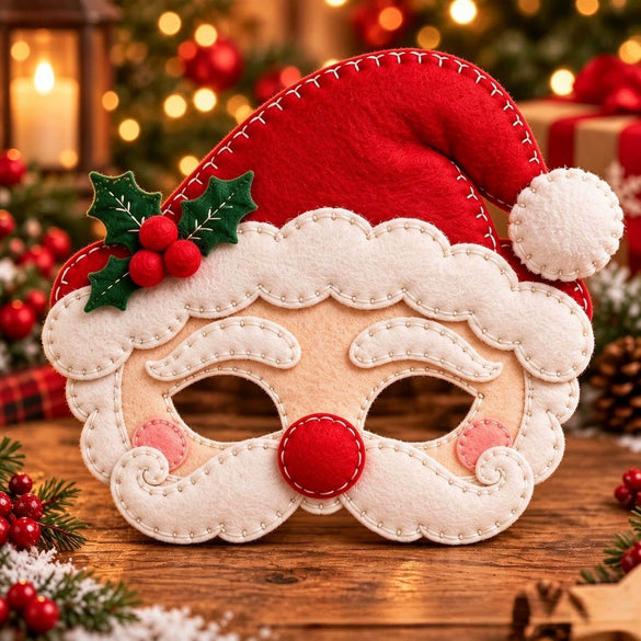 Handmade Christmas Santa Claus Felt Masks In Cloth With Modern Minimalist Headdress Design For Festive Costume Accessories