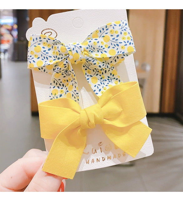 Handmade Cloth Bow Duckbill Hair Clips Cute Floral Polka Dot Princess Headwear For Girls And Babies