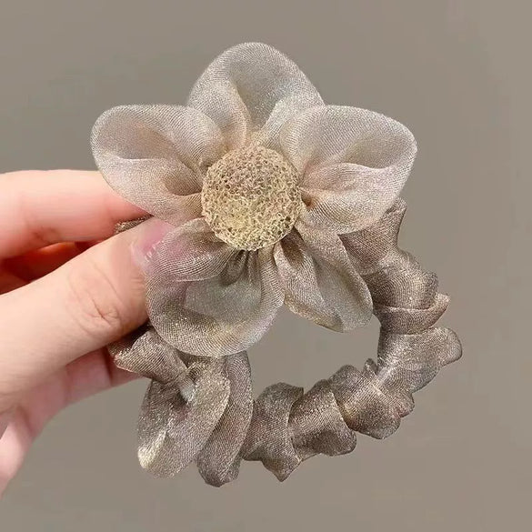 Handmade Cloth Rhinestone Fivepetal Flower Hair Ring And Large Intestine Ring