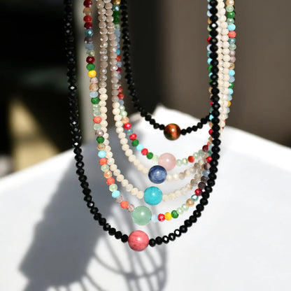 Handmade Color Block Stainless Steel Artificial Gemstones Artificial Crystal Beaded Plating Silver Plated Necklace