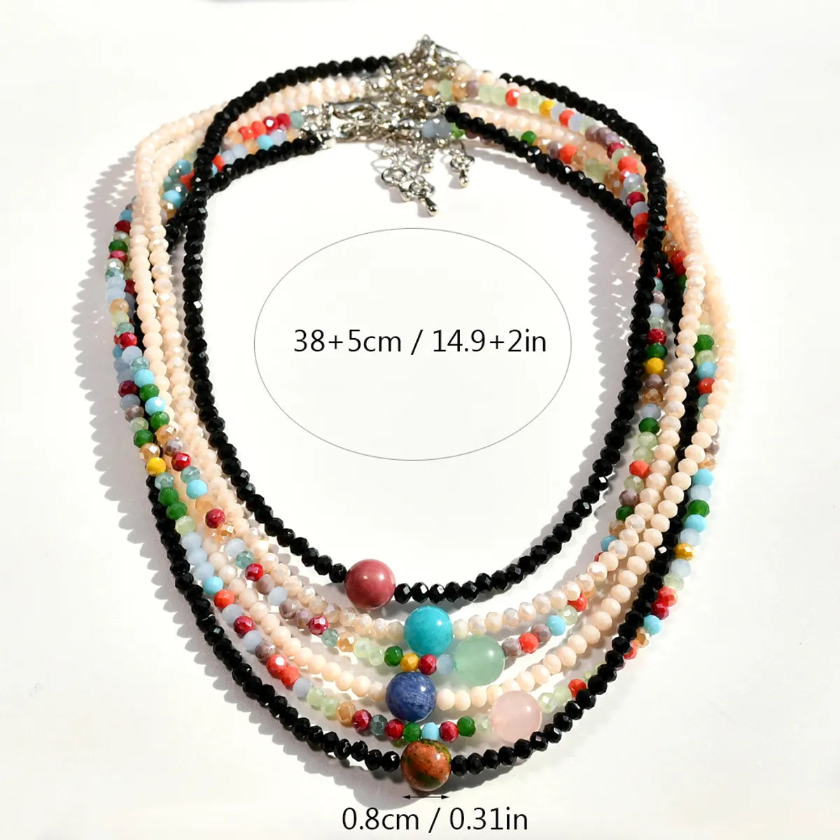 Handmade Color Block Stainless Steel Artificial Gemstones Artificial Crystal Beaded Plating Silver Plated Necklace