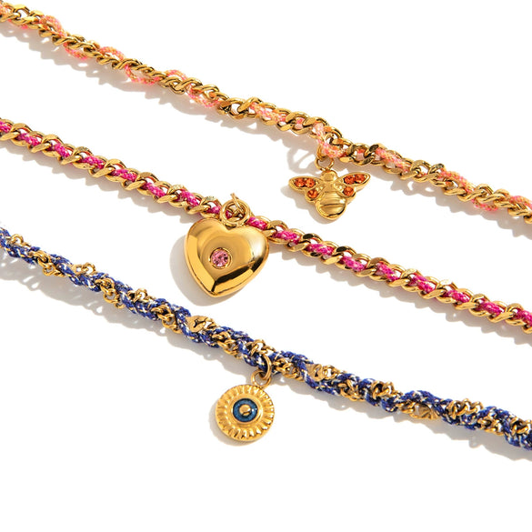 Handmade Colorful Braided Rope Stainless Steel Bracelet With Animal Zodiac Pendant Electroplated Highend Jewelry