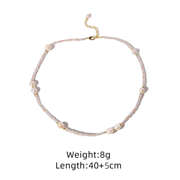Handmade Colorful Natural Stone And Freshwater Pearl Clavicle Chain Necklace With Mixed Gemstone Setting
