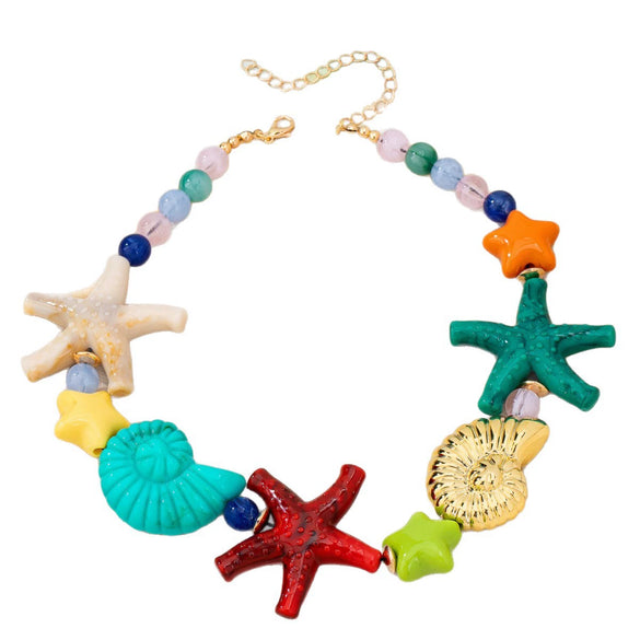 Handmade Colorful Oceanthemed Resin Pendant Necklace With Starfish Conch And Shell Designs On An Alloy Chain For Women