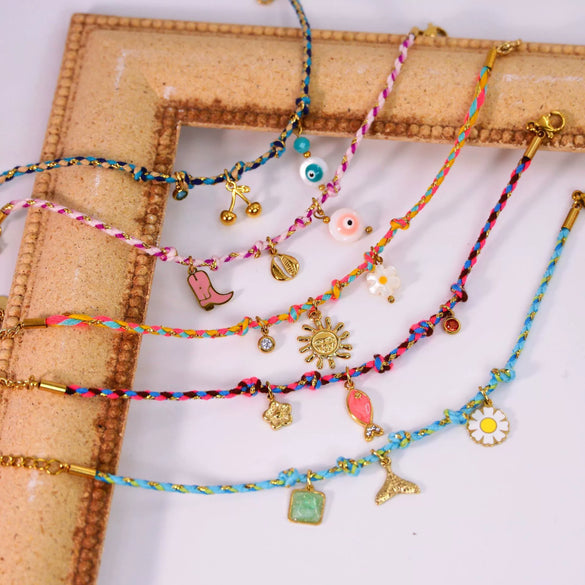 Handmade Colorful Rope Titanium Steel Ins Style Electroplated Natural Stone Necklace