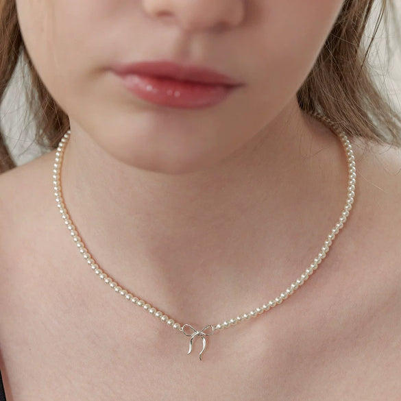 Handmade Copper Beaded Pearl Bow Butterfly Pendant Necklace With Real Gold Color Electroplated Chain For Women
