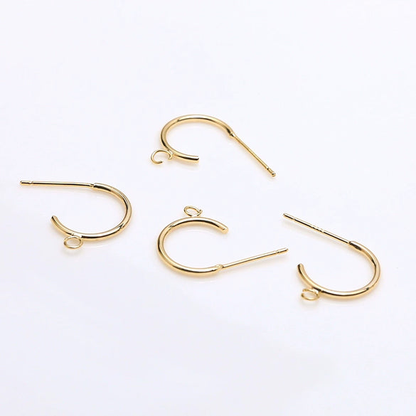 Handmade Copper Earring With Real Gold Plating Semicircular C Shaped And Line Pattern