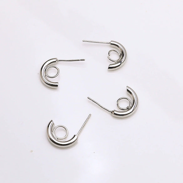 Handmade Copper Earring With Real Gold Plating Semicircular C Shaped And Line Pattern