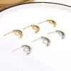 Handmade Copper Earring With Real Gold Plating Semicircular C Shaped And Line Pattern