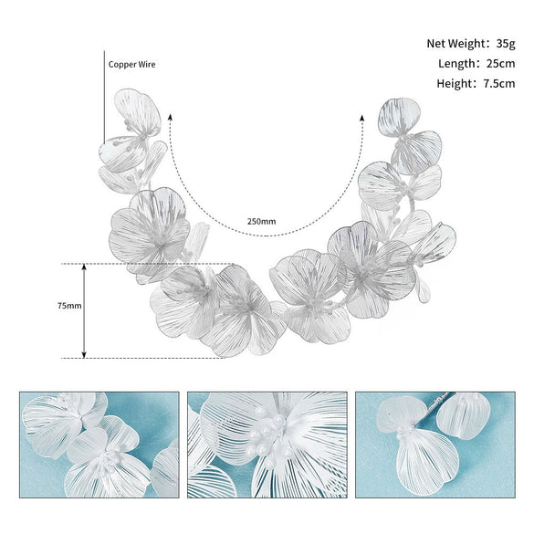 Handmade Copper Pearl Floral Headband Retro Gold Petal Hair Accessory For Women Bridal Wedding Xiuhe Dress Headwear