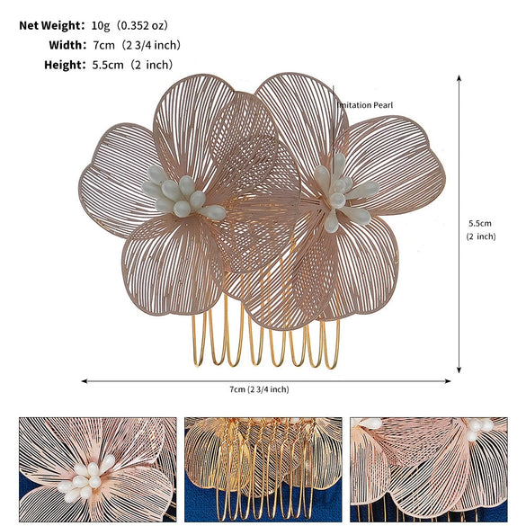 Handmade Copper Pearl Floral Headband Retro Gold Petal Hair Accessory For Women Bridal Wedding Xiuhe Dress Headwear